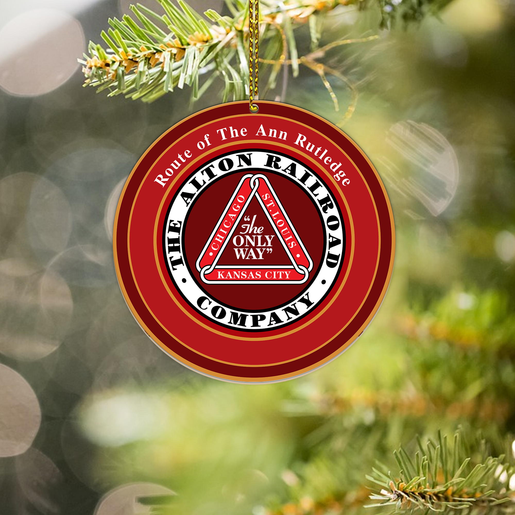 The Alon Railroad Ornament, Vintage Train Logo Round Christmas Decoration for Collectors and Fans