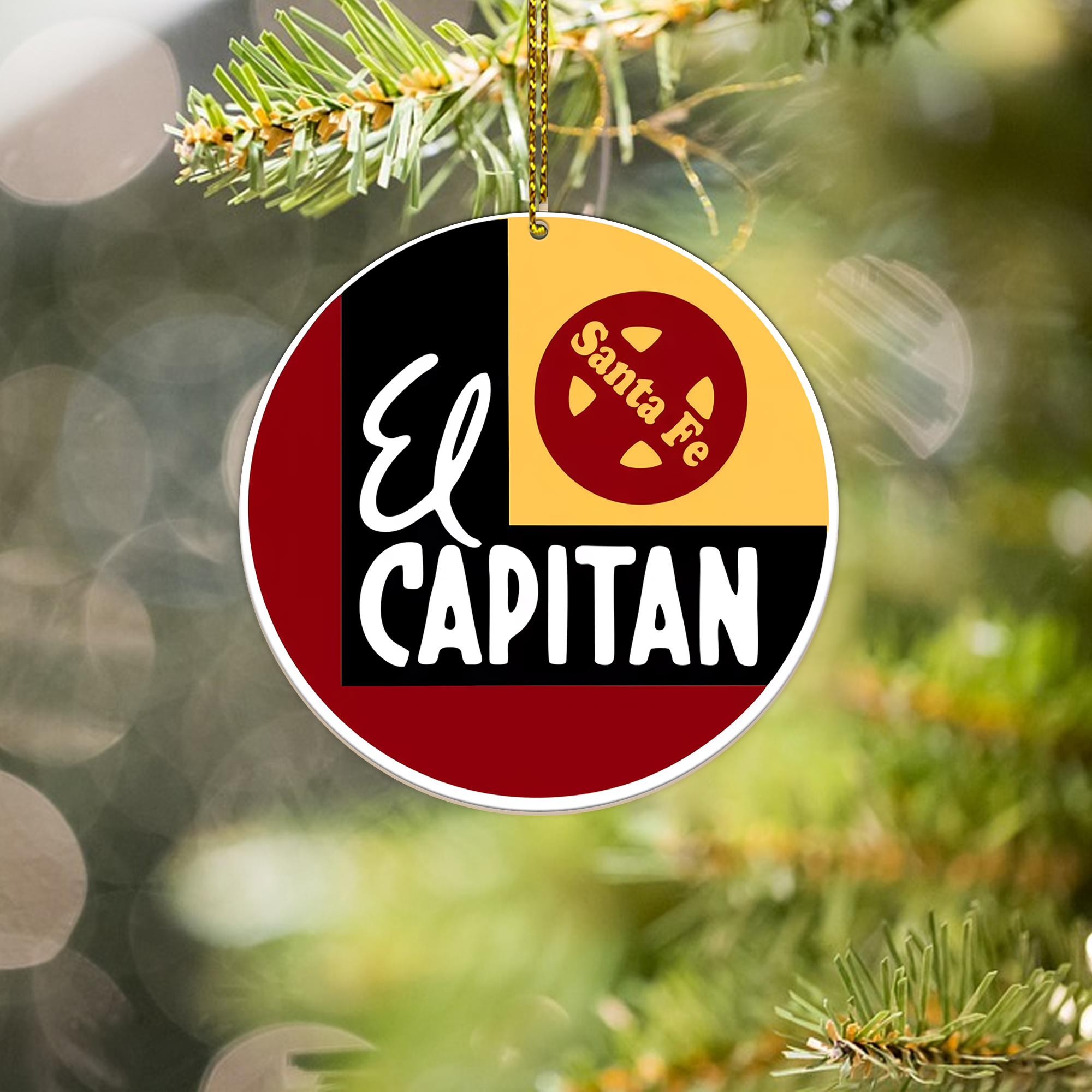 Santa Fe Capitan Ornament, Vintage Train Logo Round Christmas Decoration, Retro Railway Gift