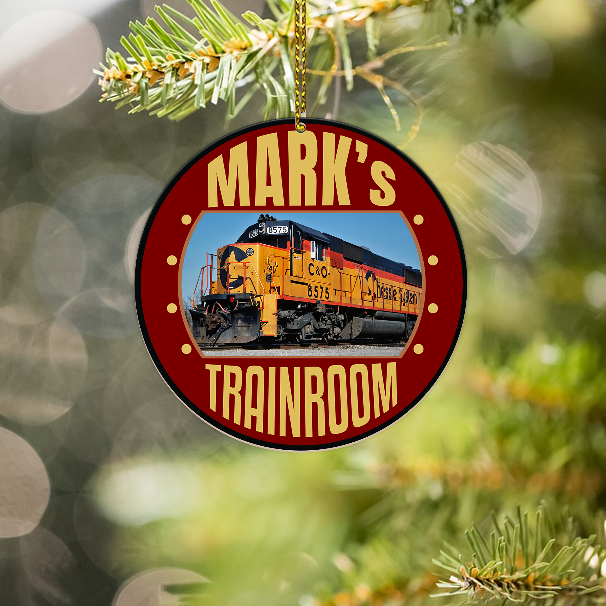 Custom Name TrainRoom Ornament, Vintage Train Logo Christmas Decoration Gift for Railway Lovers and Collectors