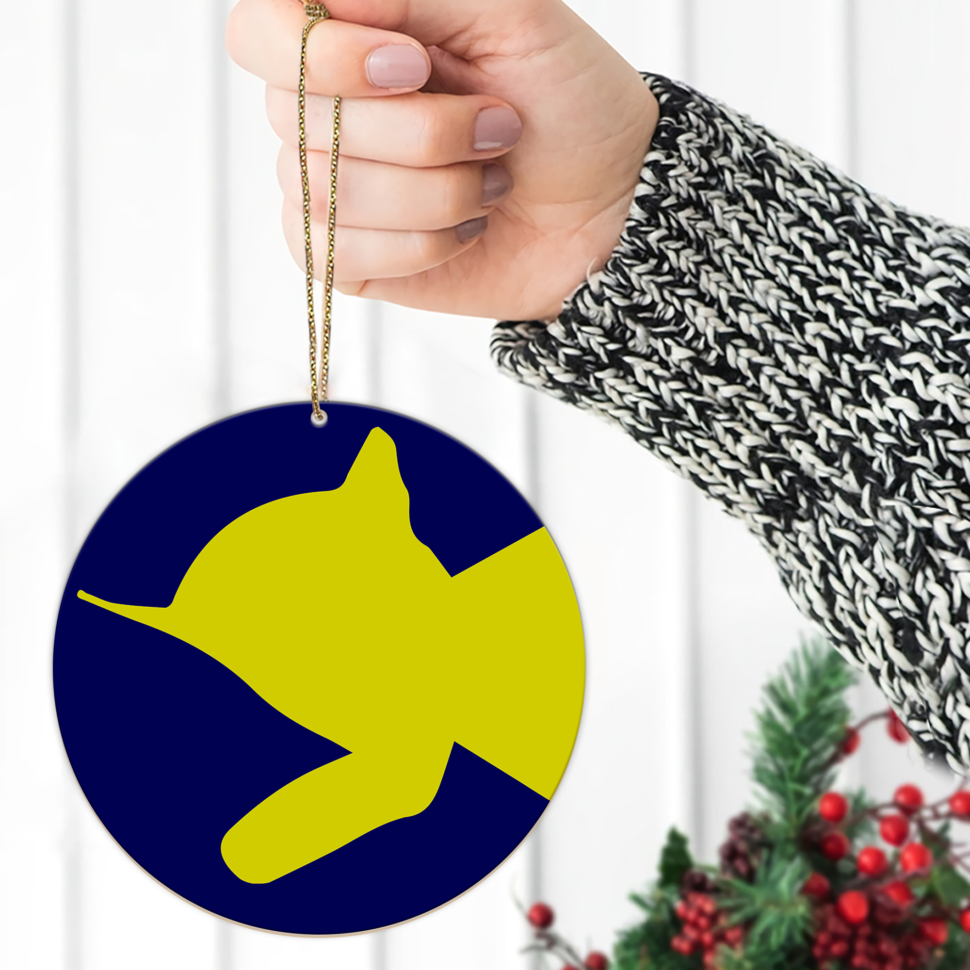 Vintage Railroad Blue and Yellow Round Ornament, Retro Train Logo Christmas Decoration for Railway Lovers and Collectors