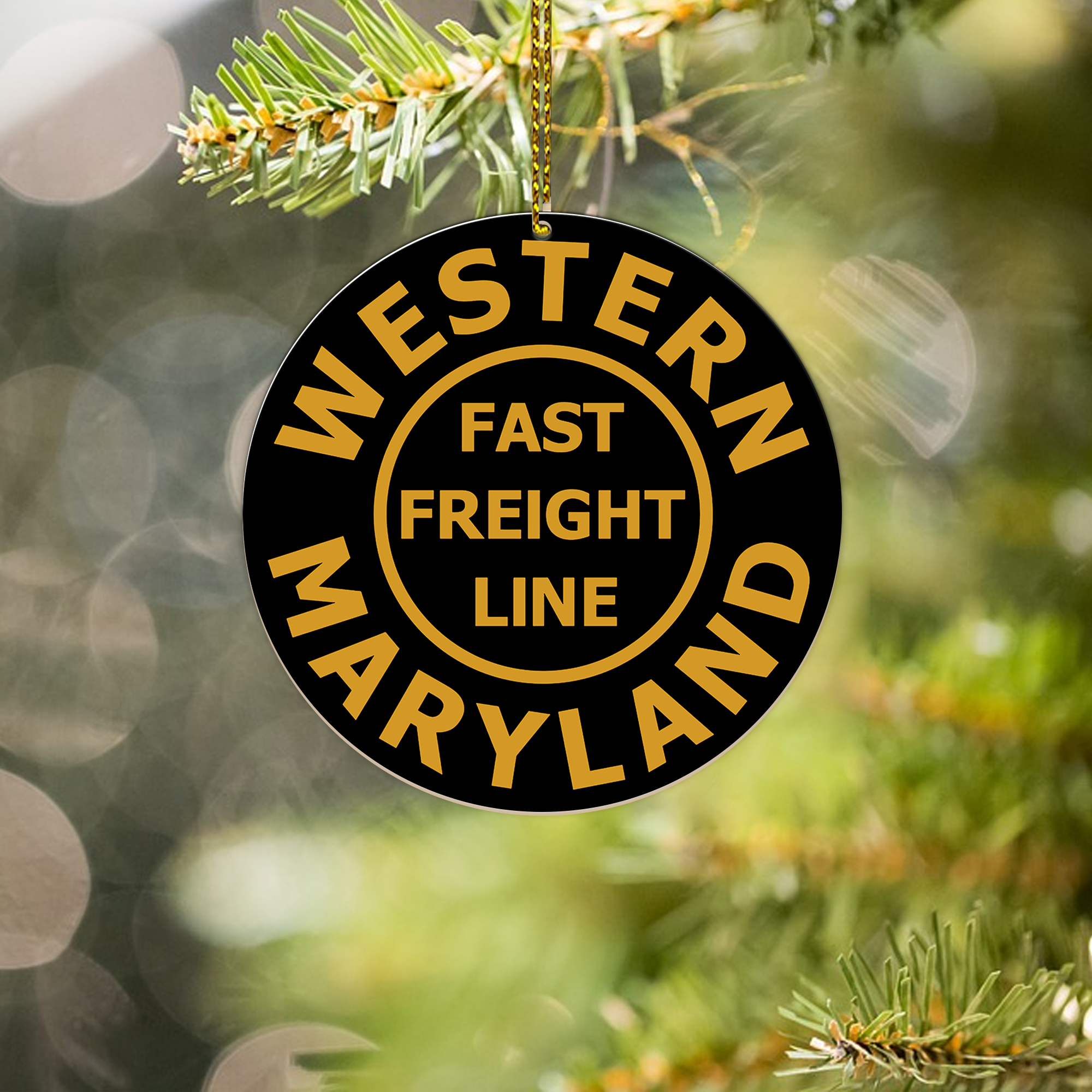 Western Maryland Fast Freight Line Ornament, Vintage Railroad Logo Round Christmas Decoration for Train Lovers and Collectors