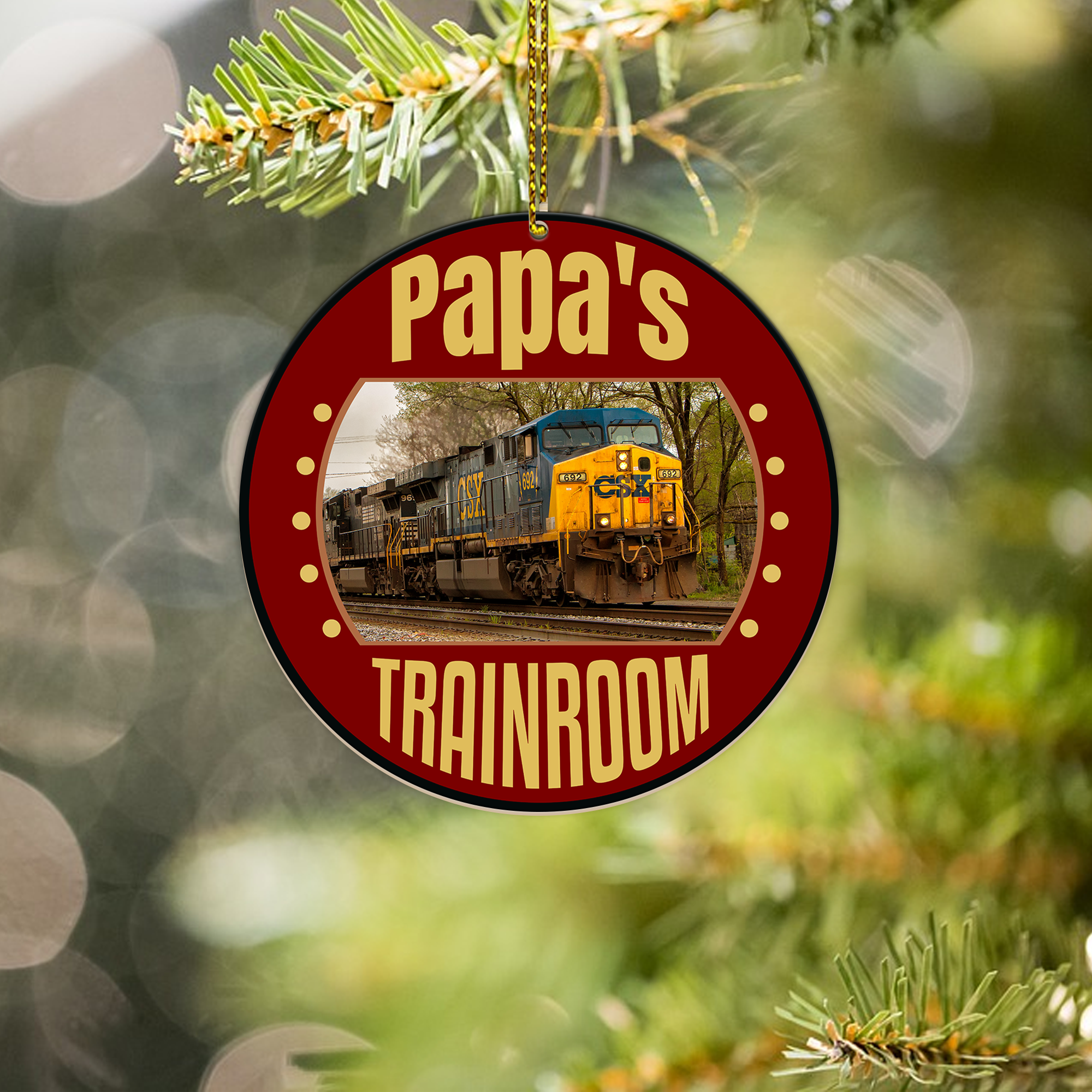 Custom Name CSX Railroad Round Ornament, Vintage Train Logo Christmas Decoration for Railway Fans