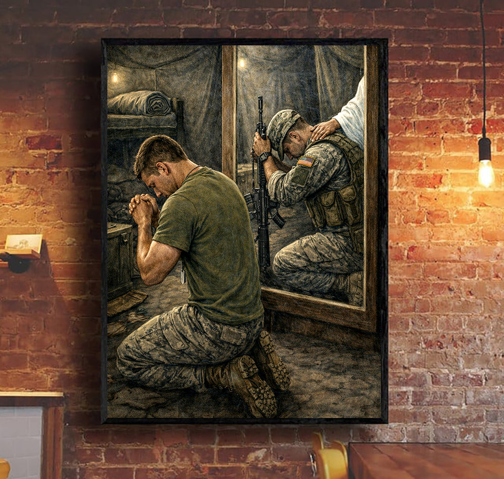 Jesus With Soldier Reflection Canvas Wall Art, Christian Canvas Faith Home Decor Veteran Gift Ideas