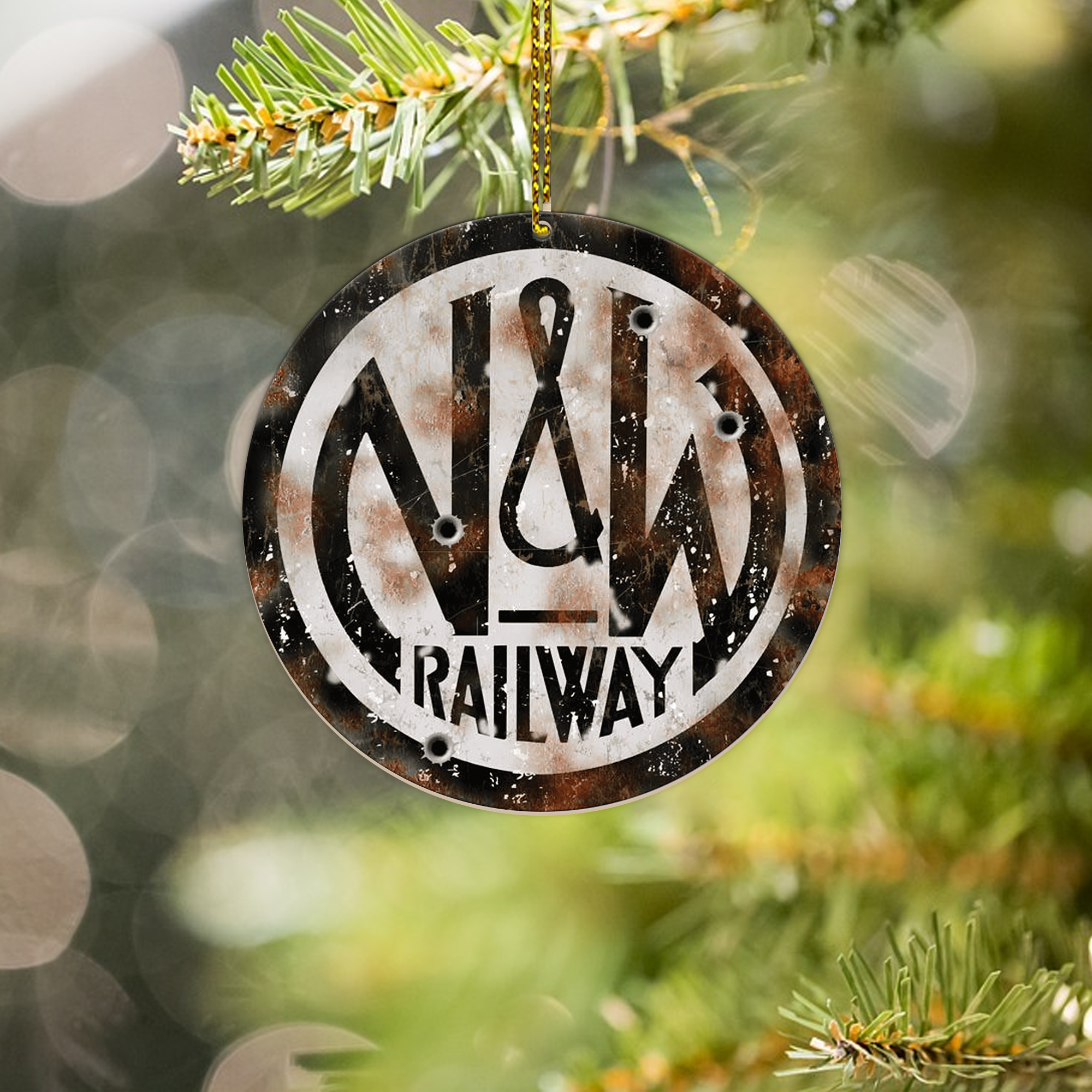 Norfolk and Western Railway Ornament, Vintage Railroad Round Logo Christmas Decoration, Retro Train Lover Gift for Collectors