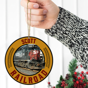 Scott Railroad Ornament, Southern Pacific SP 8586 Locomotive Train Logo Round Christmas Decoration for Railway Fans