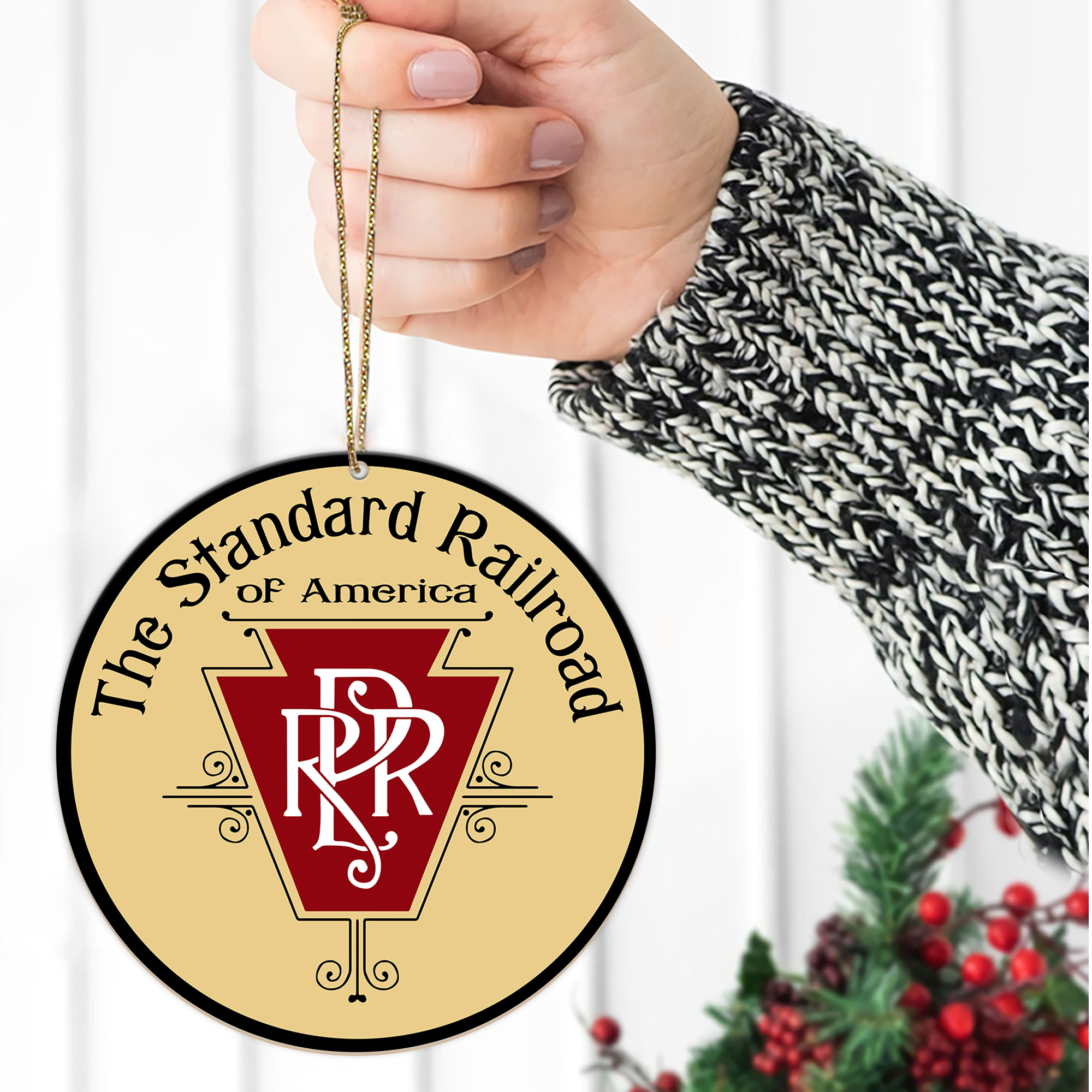 The Standard Railroad Ornament, Vintage Railway Round Christmas Decoration, Train Lover Gift