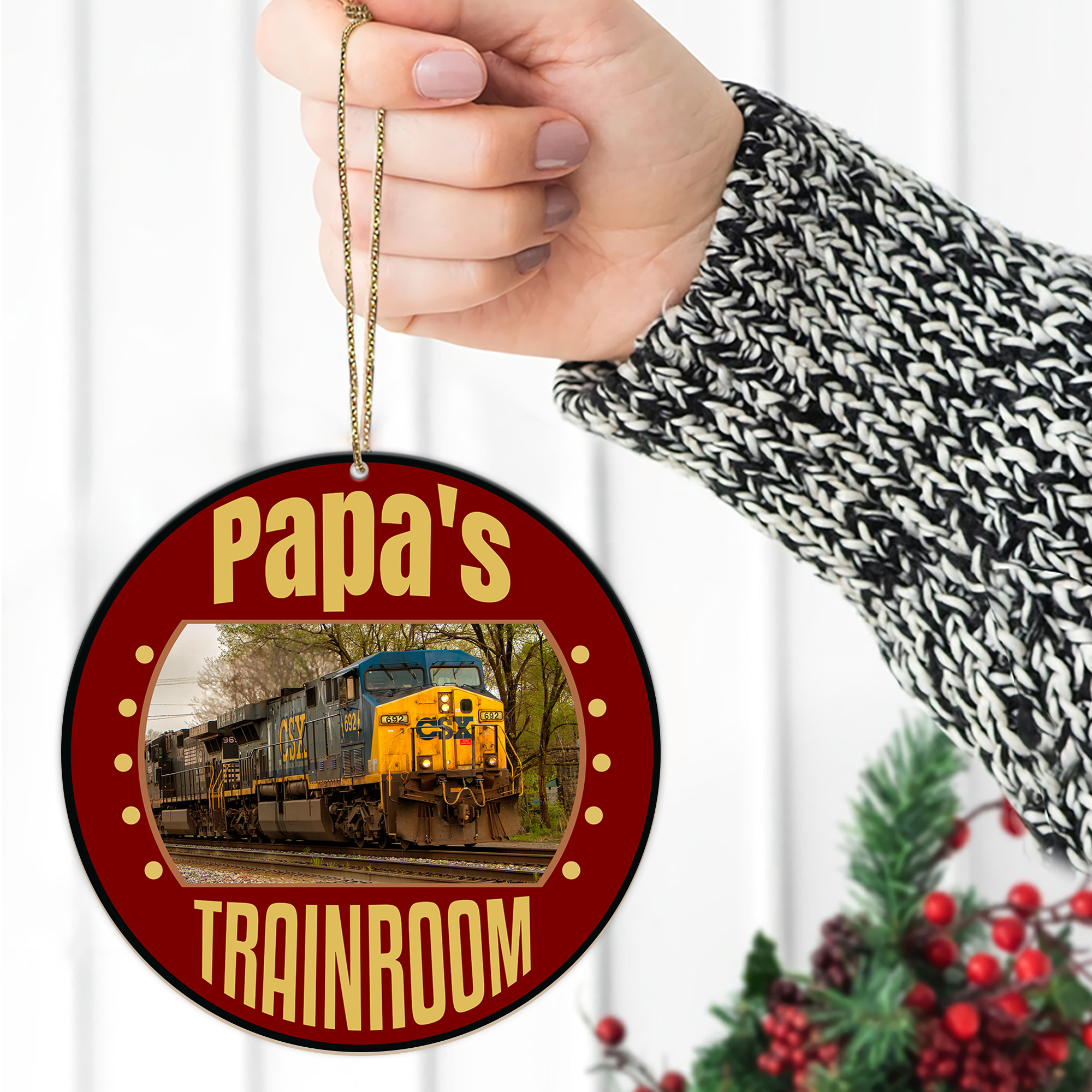 Custom Name CSX Railroad Round Ornament, Vintage Train Logo Christmas Decoration for Railway Fans