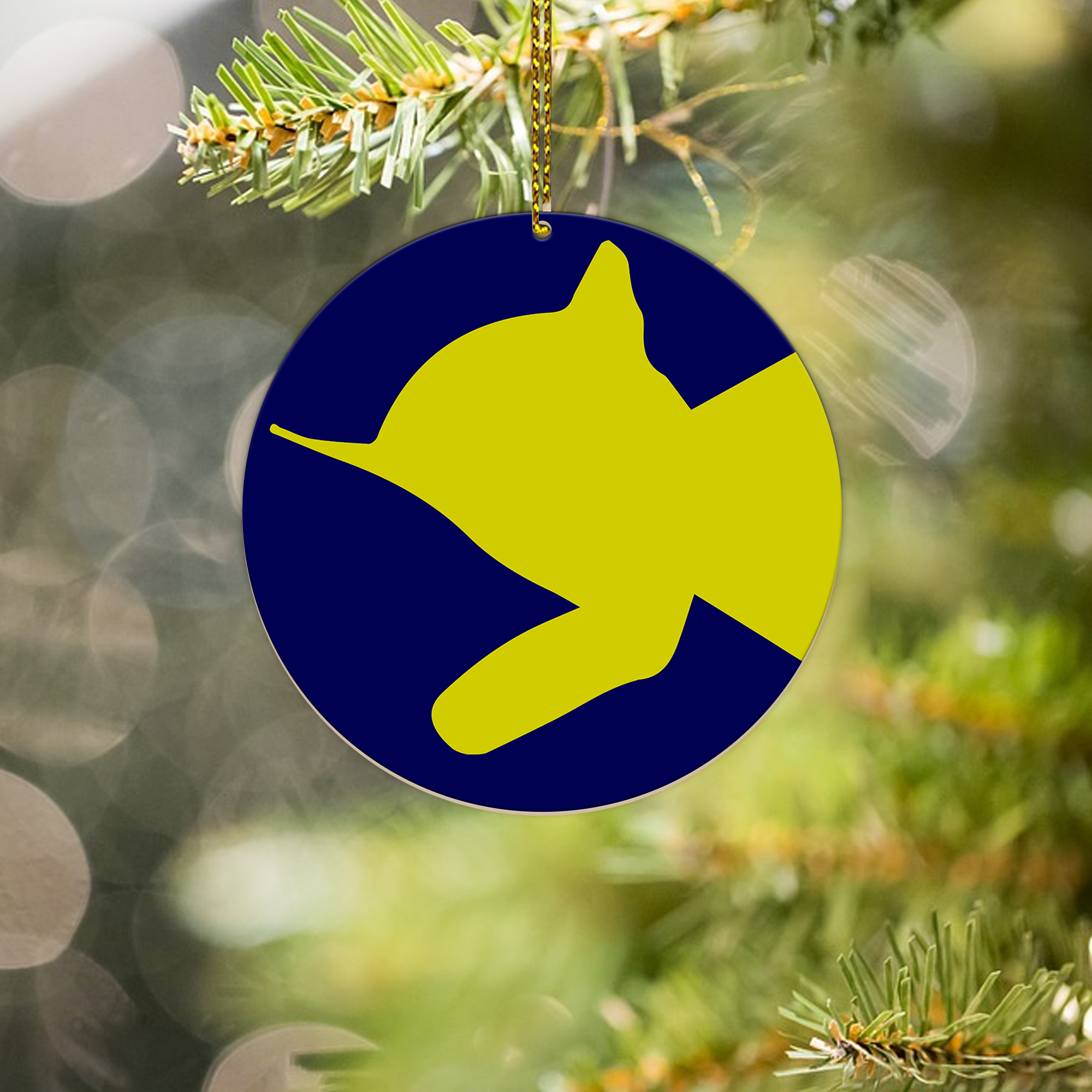 Vintage Railroad Blue and Yellow Round Ornament, Retro Train Logo Christmas Decoration for Railway Lovers and Collectors