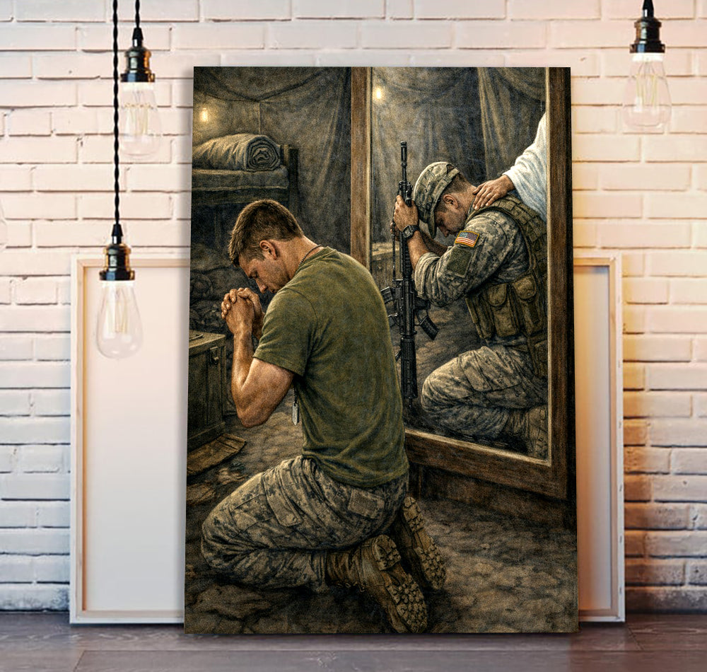 Jesus With Soldier Reflection Canvas Wall Art, Christian Canvas Faith Home Decor Veteran Gift Ideas