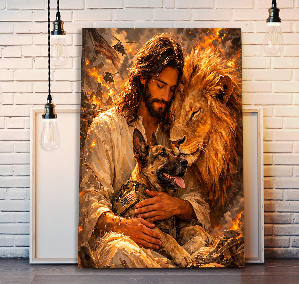 Christian Canvas Wall Art – Symbol of Faith & Courage Military Canine Canvas Gift For Veteran