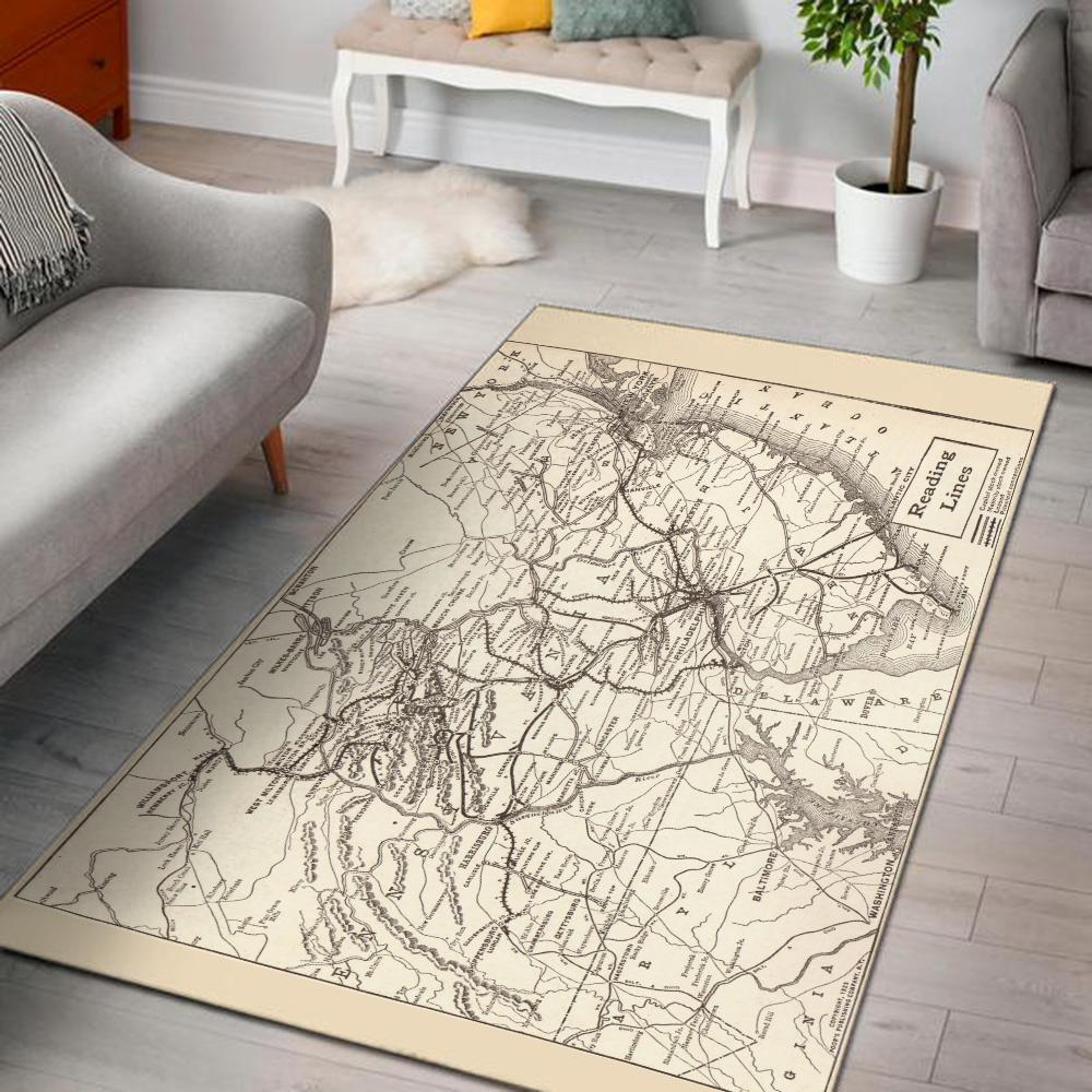 Railspirit Reading Area Rug Reading Line Map Railroad Rug Gift Idea For Train Lovers