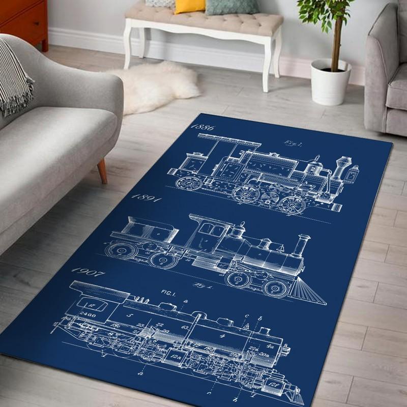 Railspirit Locomotive Area Rug Locomotive Steam Engine Pattern Gift Idea For Train Lovers