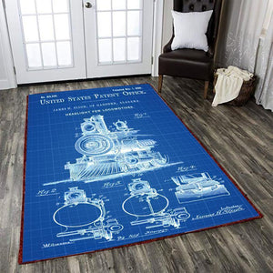 Railspirit Locomotive Area Rug Steam Locolotive US Patent Office Blue Railroad Rug Gift Idea For Train Lovers
