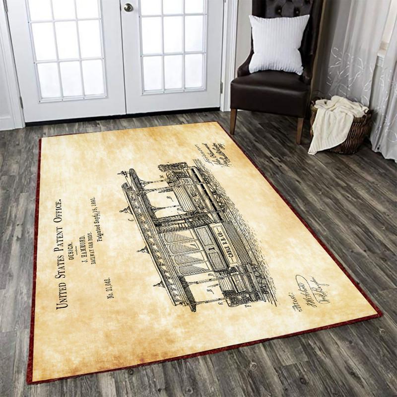 Railspirit Locomotive Area Rug Locomotive Railway United States Patent Offfice Railroad Rug Gift Idea For Train Lovers
