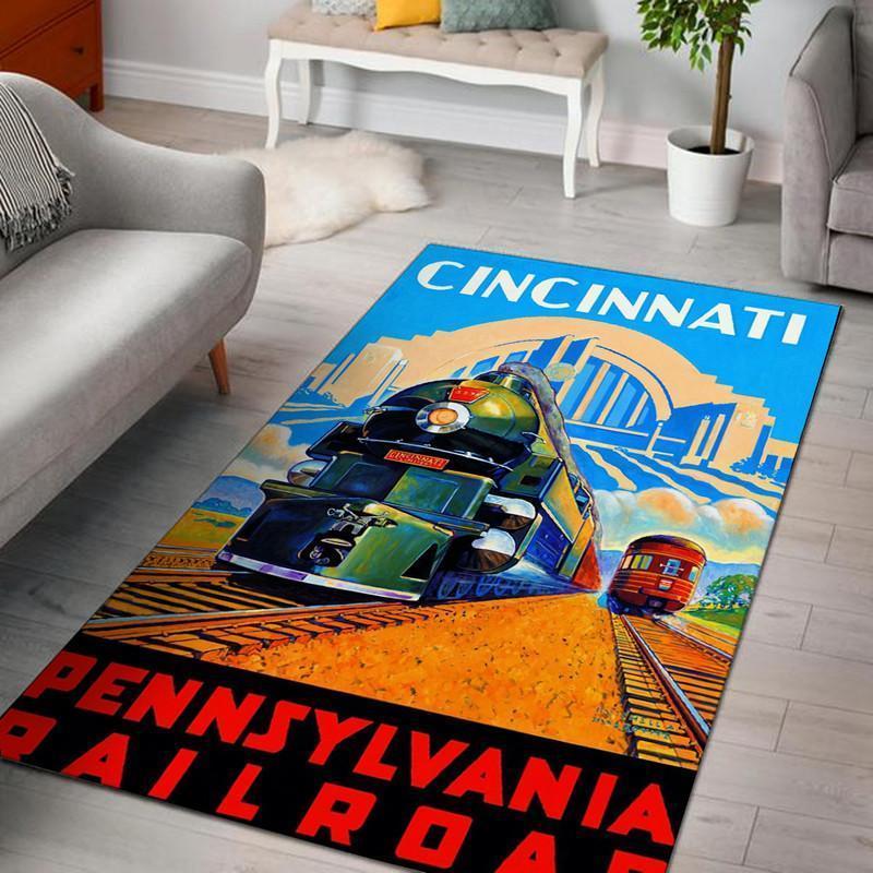 Railspirit Cincinnati Pennsylvania Reproduction Large Railroad Area Rug Gift Idea For Train Lovers