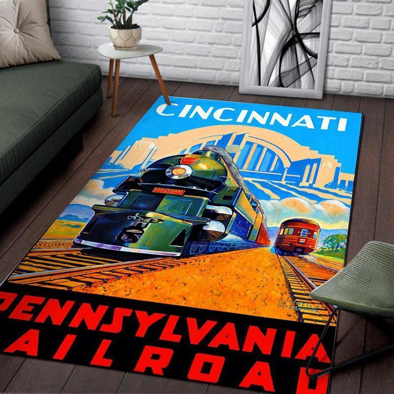 Railspirit Cincinnati Pennsylvania Reproduction Large Railroad Area Rug Gift Idea For Train Lovers