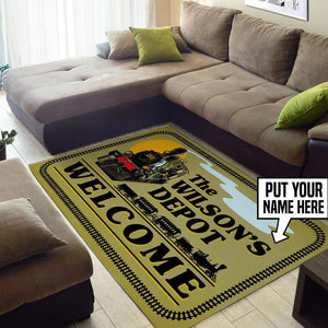 Railspirit Personalized Steam Locomotive Train Depot Welcome Area Rug Gift Idea For Train Lovers