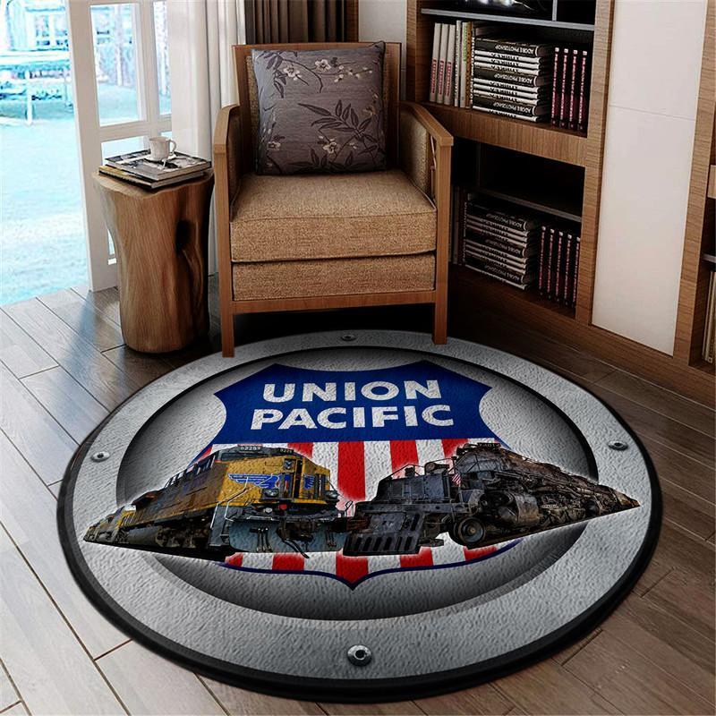 Railspirit Union Pacific Railroad Round Area Rug Gift Idea For Train Lovers