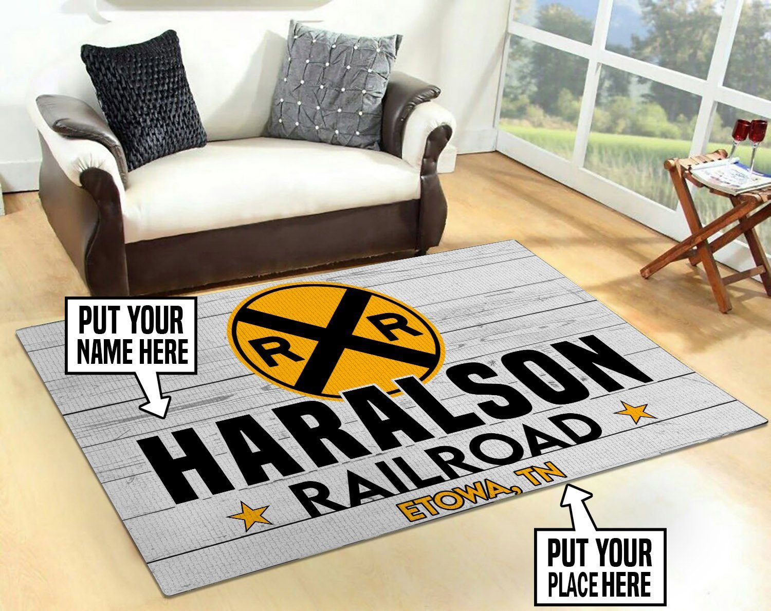 Railspirit Personalized Haralson Railroad Crossing Train Style Area Rug Gift Idea For Train Lovers