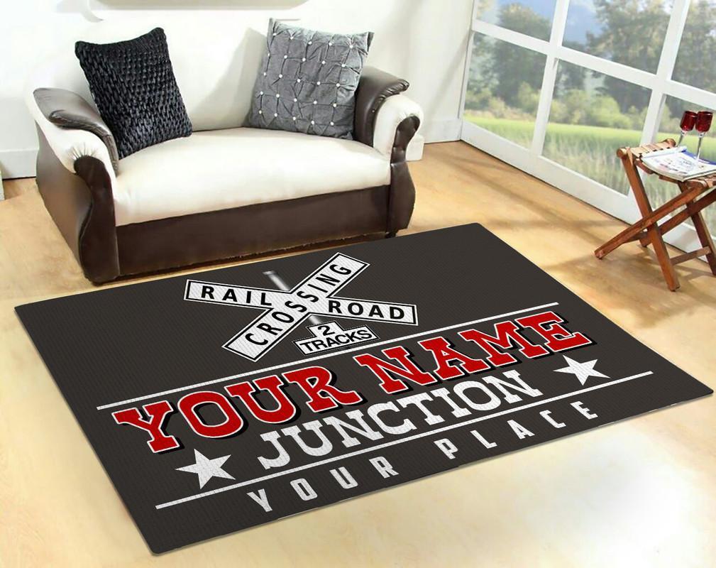 Railspirit Personalized Railroad Crossing 2 Track Area Rug Gift Idea For Train Lovers