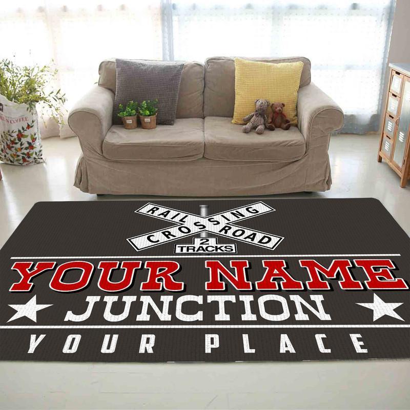 Railspirit Personalized Railroad Crossing 2 Track Area Rug Gift Idea For Train Lovers