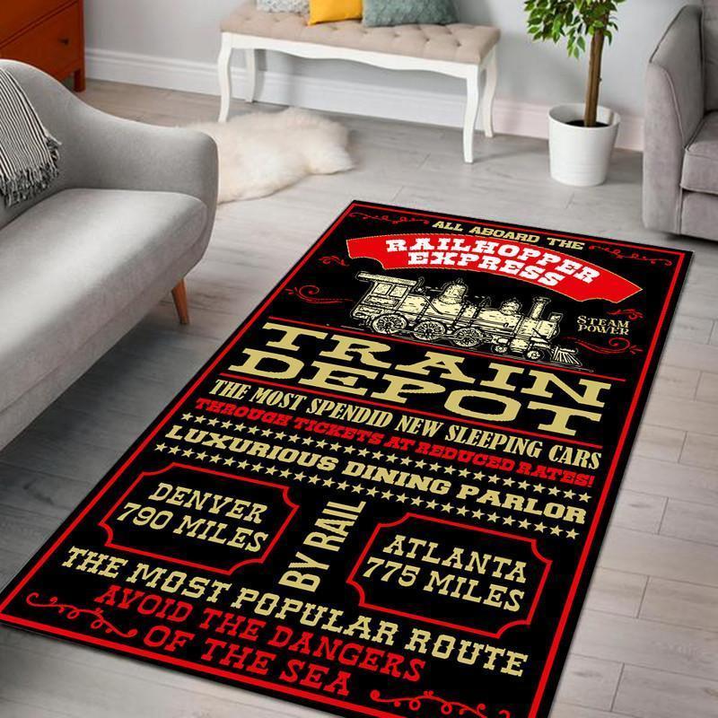 Railspirit Train Depot Area Rug All Aboard The Railhopper Express Railroad Rug Gift Idea For Train Lovers