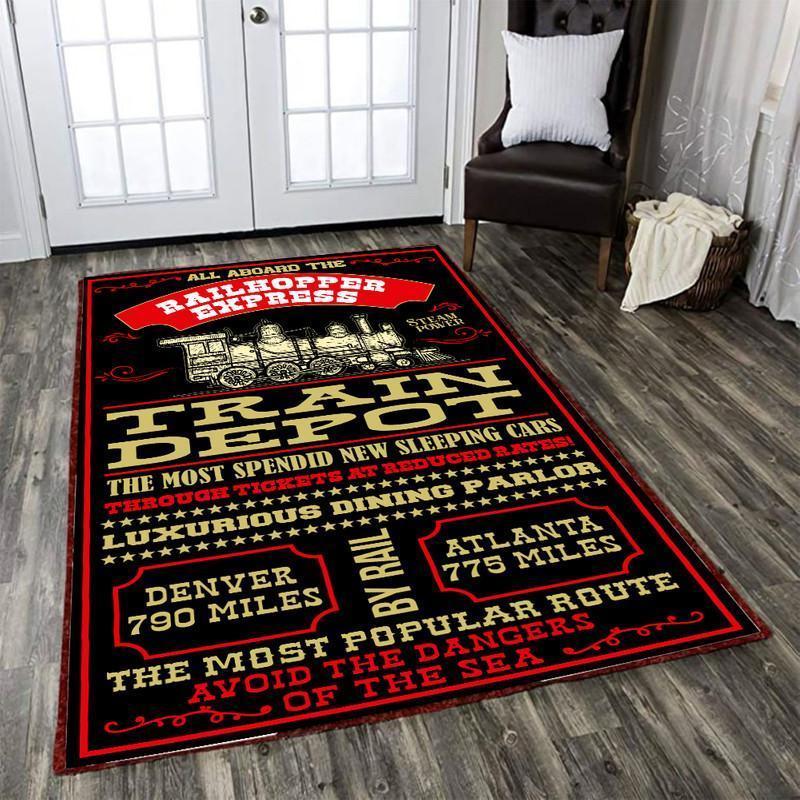 Railspirit Train Depot Area Rug All Aboard The Railhopper Express Railroad Rug Gift Idea For Train Lovers