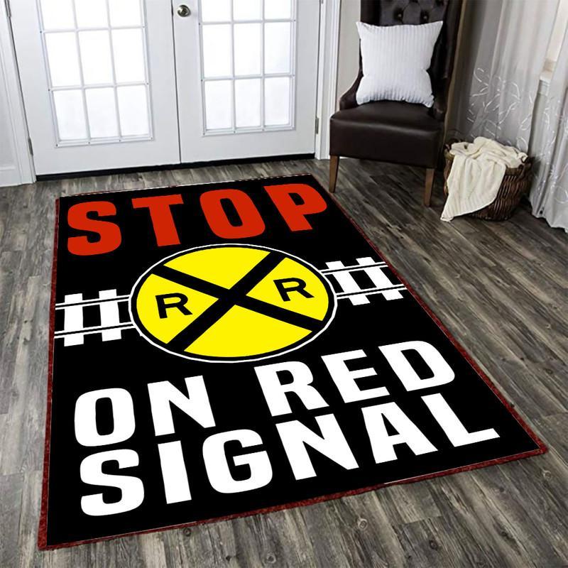 Railspirit Railway Stop On Red Signal Area Rug Gift Idea For Train Lovers