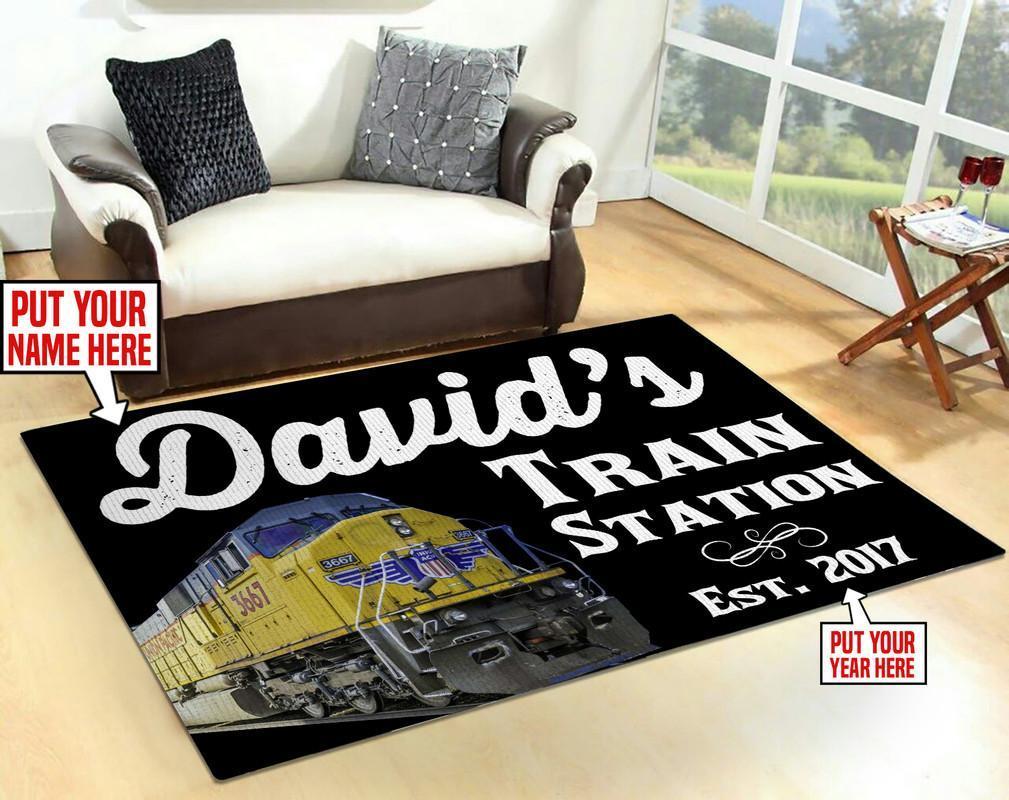 Railspirit Personalized Train Station Room Railroad Area Rug Gift Idea For Train Lovers