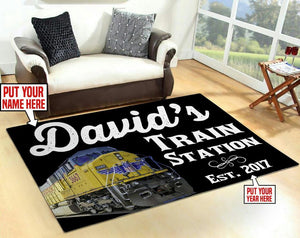 Railspirit Personalized Train Station Room Railroad Area Rug Gift Idea For Train Lovers