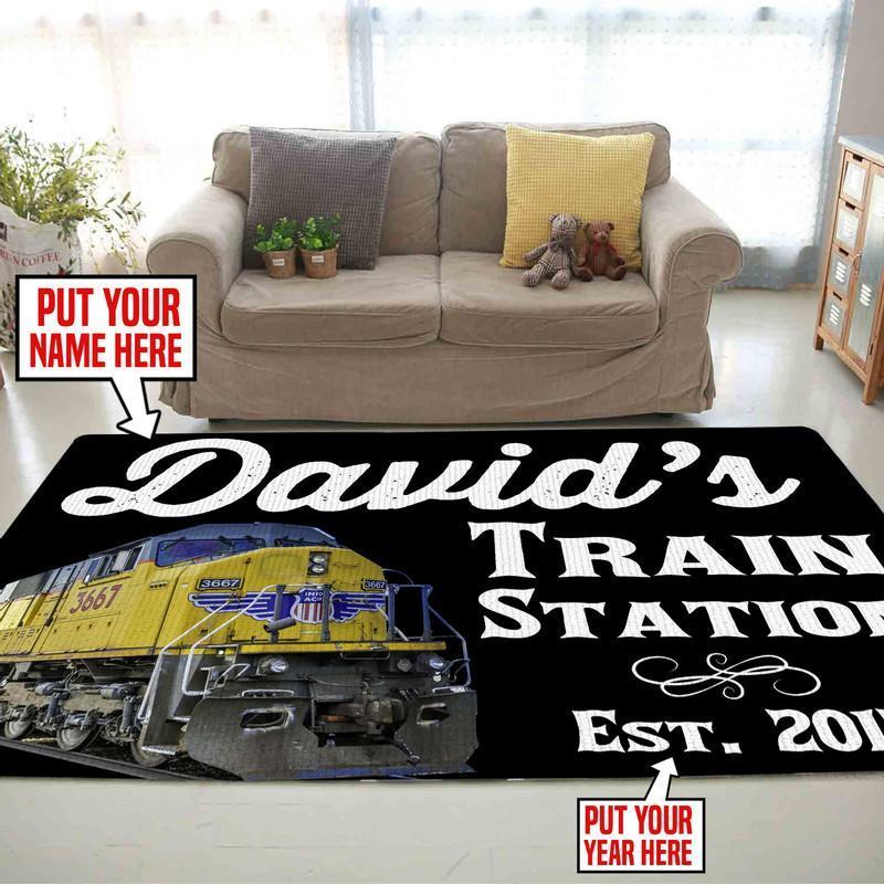 Railspirit Personalized Train Station Room Railroad Area Rug Gift Idea For Train Lovers
