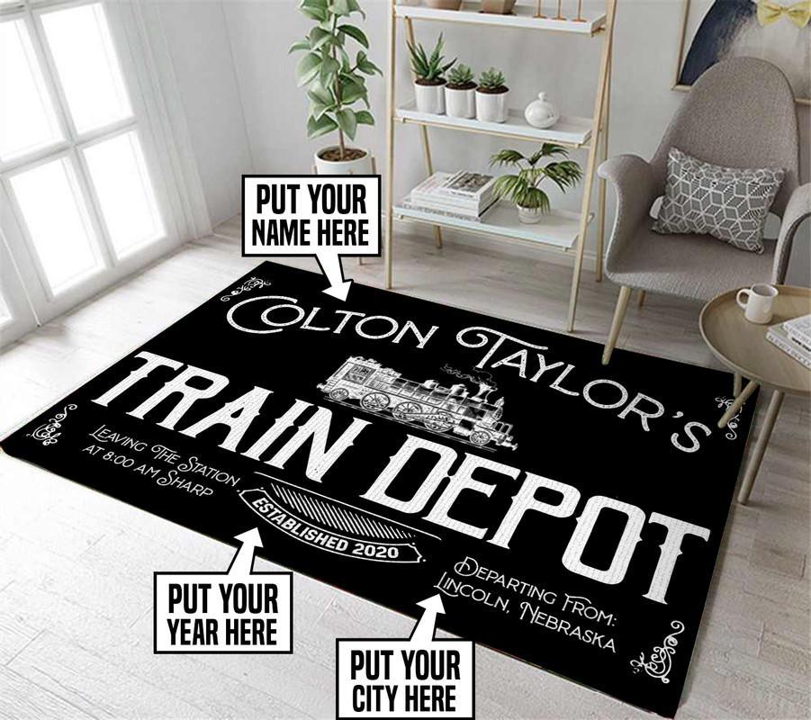Railspirit Personalized Train Depot Railroad Area Rug Gift Idea For Train Lovers