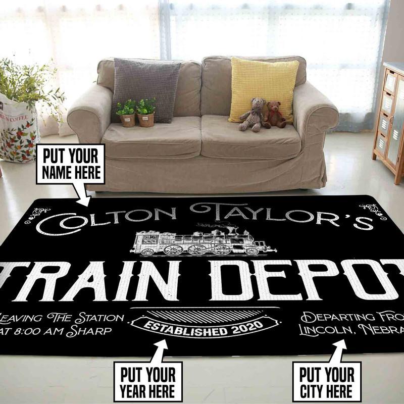 Railspirit Personalized Train Depot Railroad Area Rug Gift Idea For Train Lovers