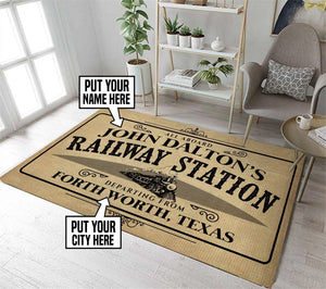 Railspirit Personalized Railway Station Area Rug Gift Idea For Train Lovers
