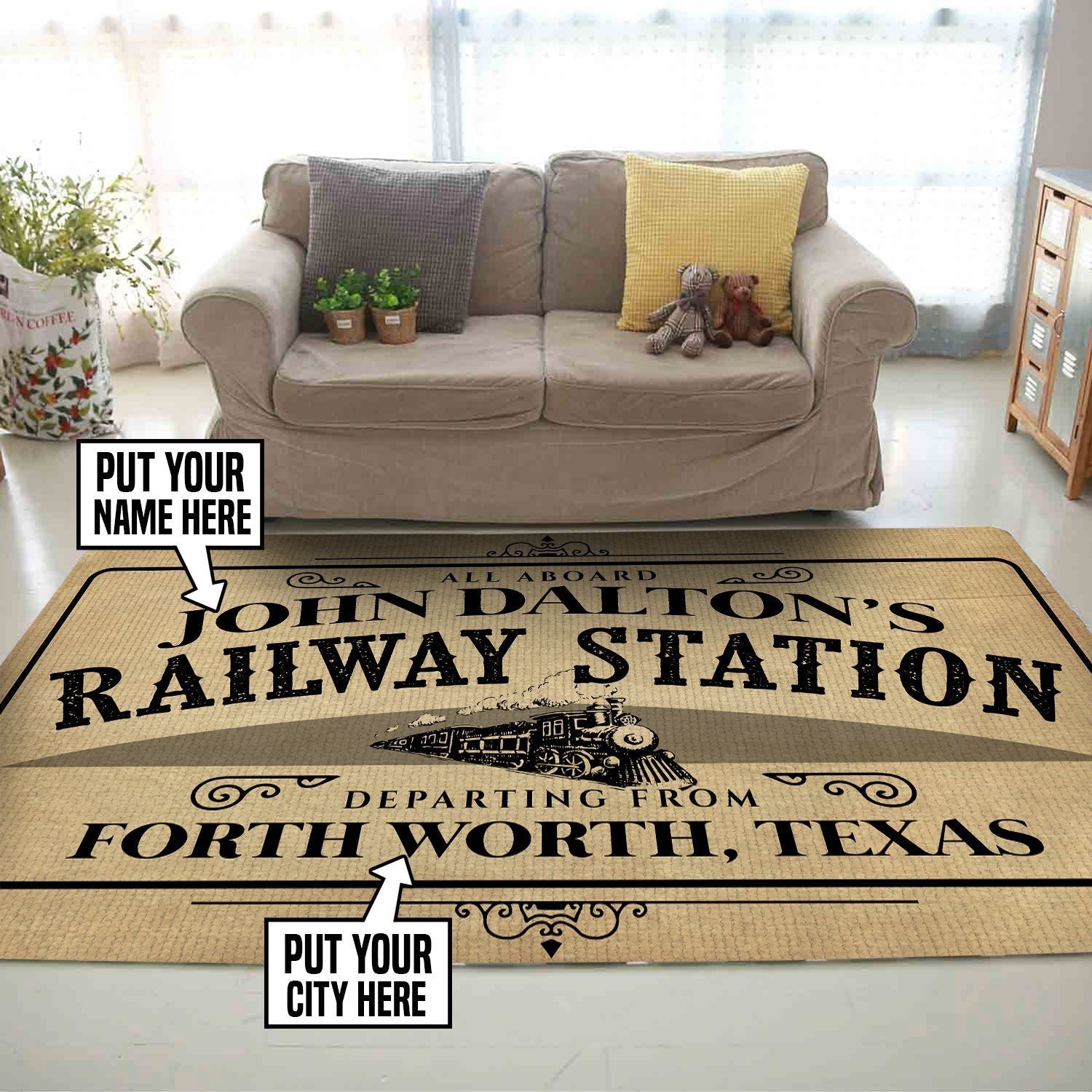 Railspirit Personalized Railway Station Area Rug Gift Idea For Train Lovers