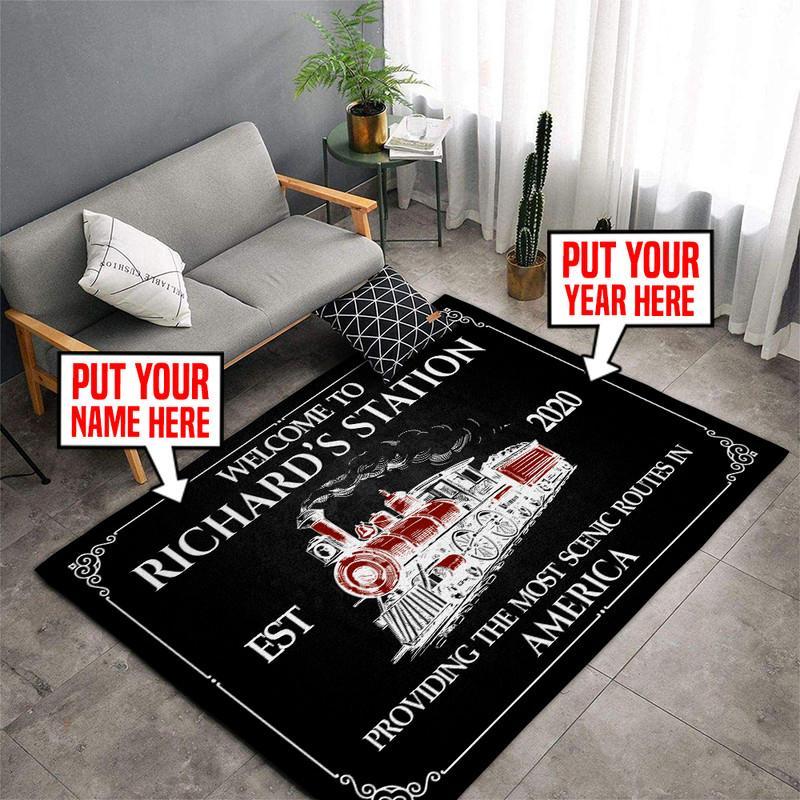 Railspirit Personalized Railroad Station Area Rug Gift Idea For Train Lovers