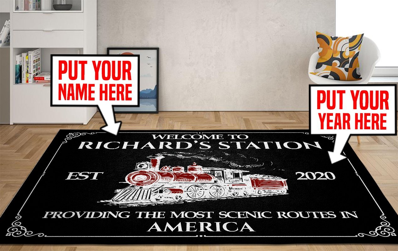 Railspirit Personalized Railroad Station Area Rug Gift Idea For Train Lovers