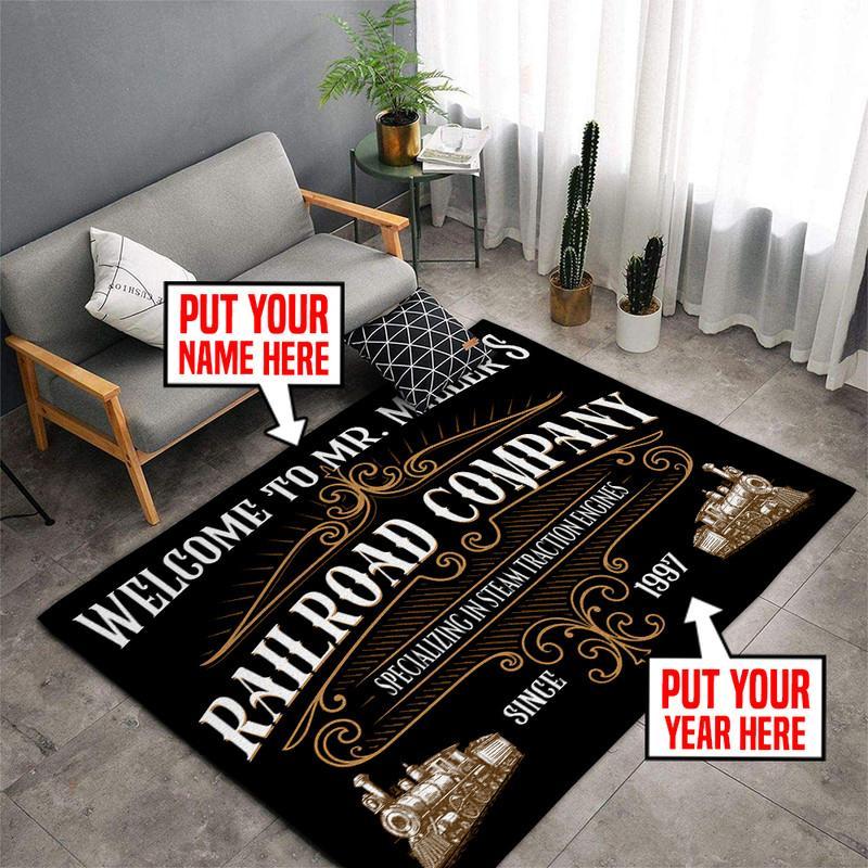 Railspirit Personalized Railroad Collection Area Rug Gift Idea For Train Lovers