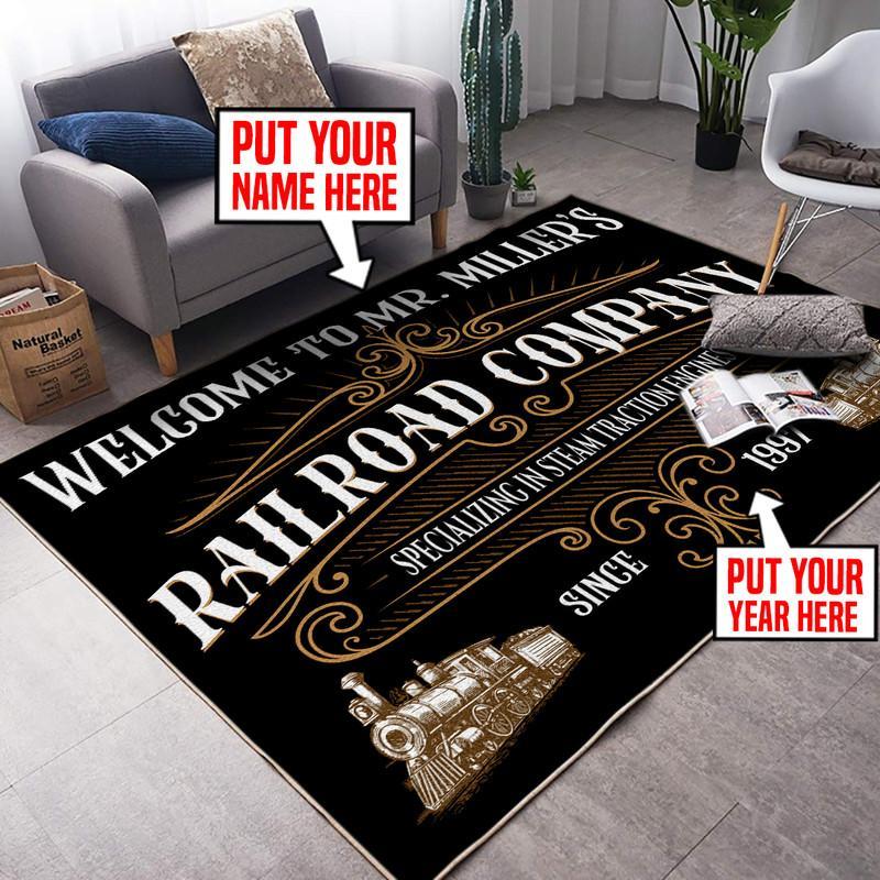 Railspirit Personalized Railroad Collection Area Rug Gift Idea For Train Lovers