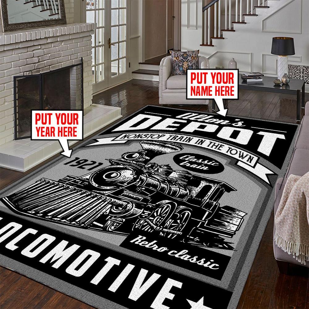 Railspirit Personalized Big Boys Train Room Railroad Area Rug Gift Idea For Train Lovers