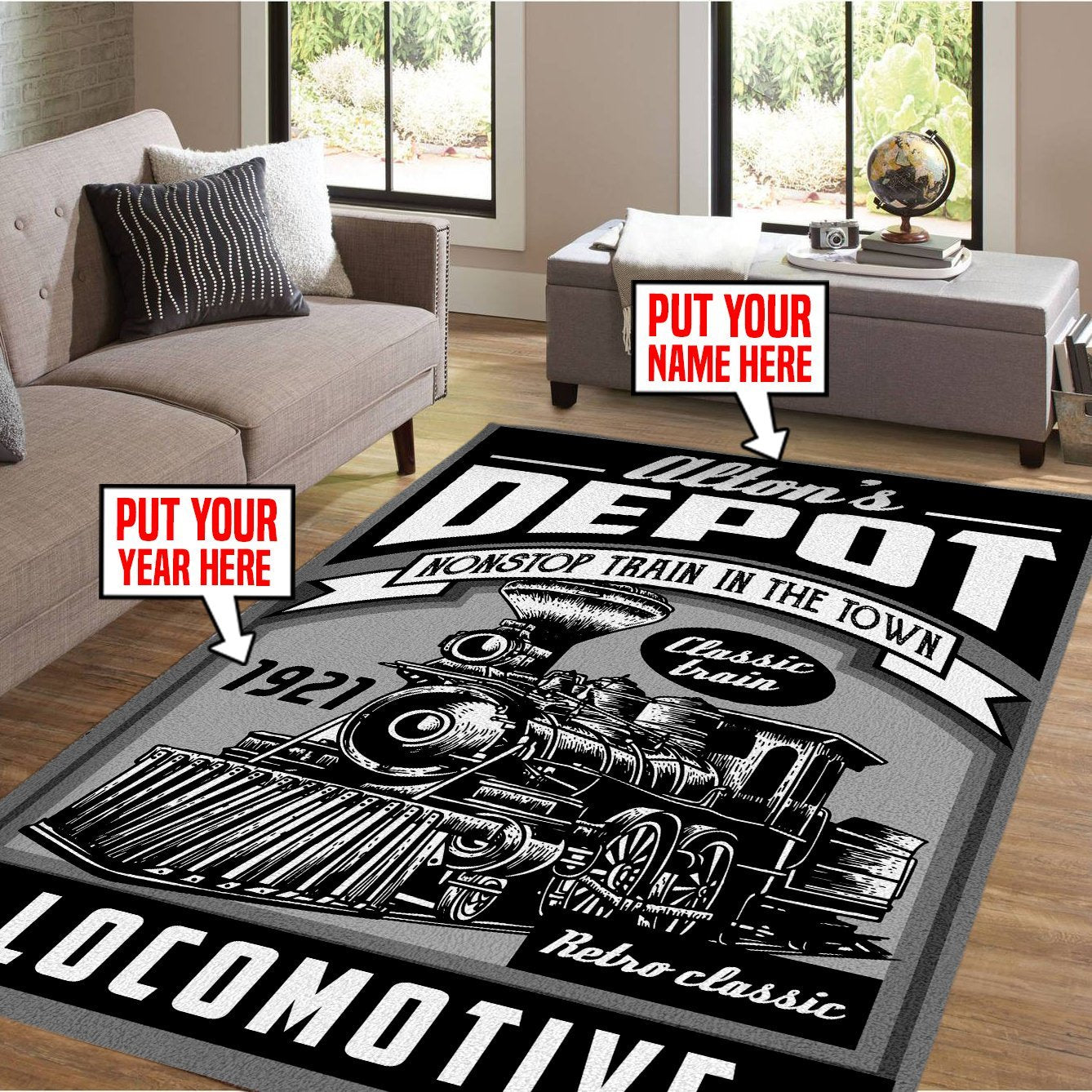 Railspirit Personalized Big Boys Train Room Railroad Area Rug Gift Idea For Train Lovers