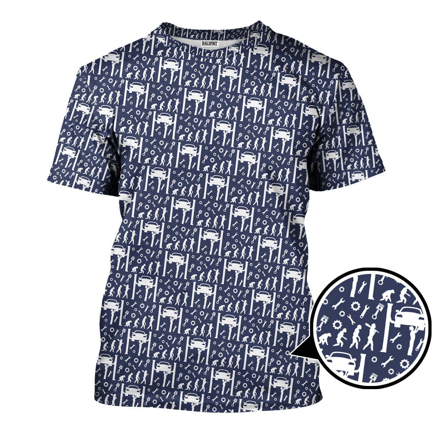 Mechanic Pattern Shirt, All Over Print Auto Repair T-Shirt, Garage Workwear Tee, Car Repair Tools Graphic, Funny Mechanic Gift for Men