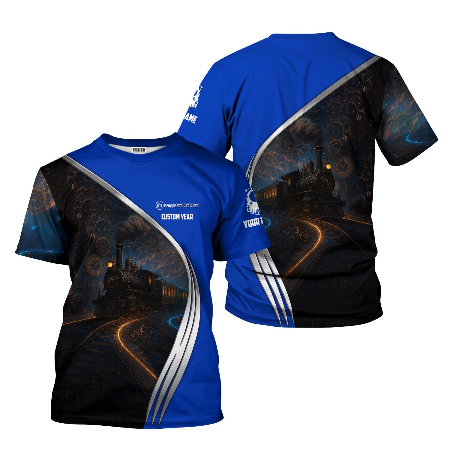 Railspirit Personalized Long Island Railroad T-Shirt Steampunk Locomotive with Custom Year Train Shirt