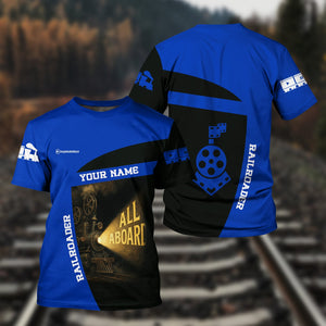 Railspirit Personalized Long Island Railroad T-Shirt All Aboard Steam Train Movie Projector Style Shirt
