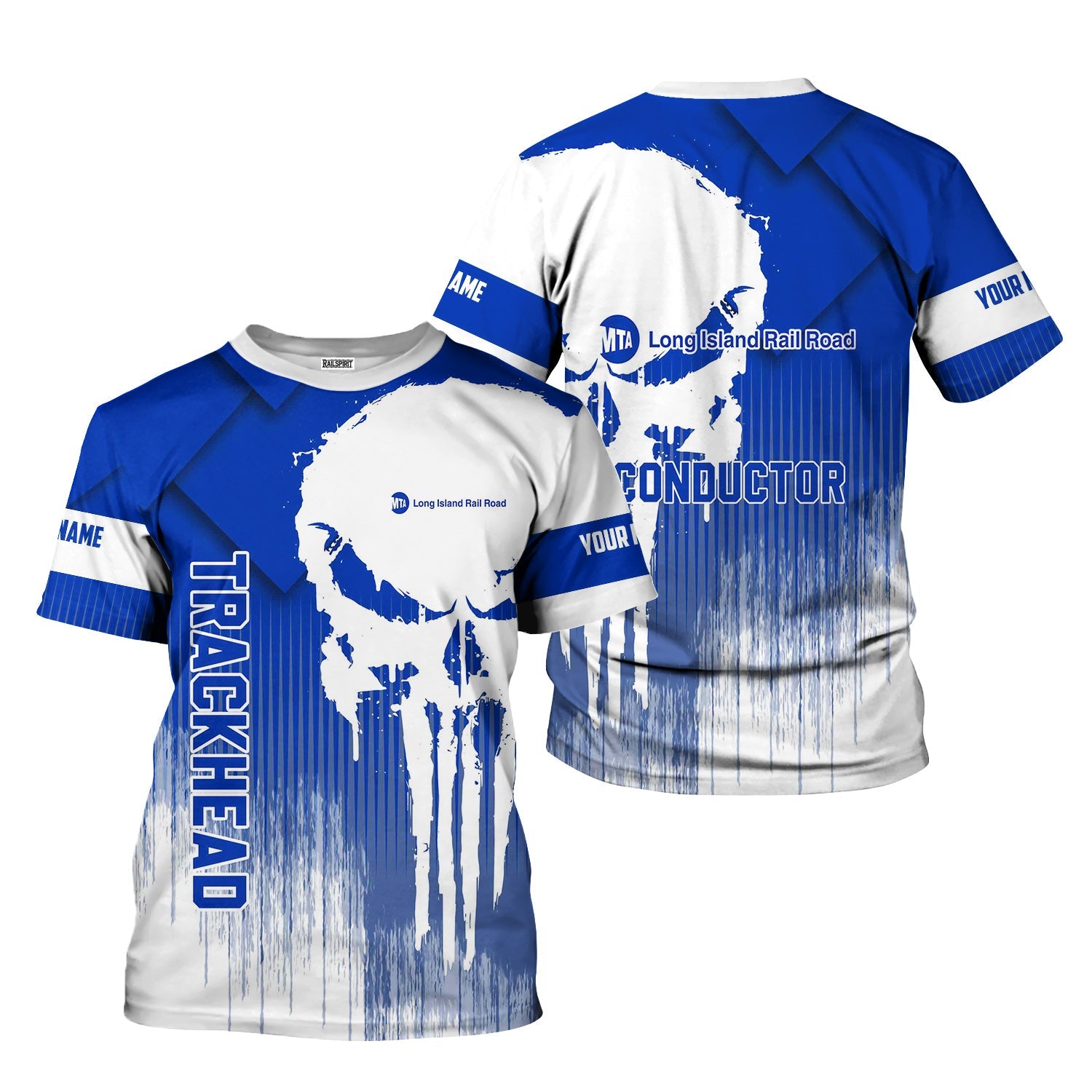 Railspirit Personalized Long Island Railroad T-Shirt Skull Design with Custom Job Train Shirt for Trackhead Crew