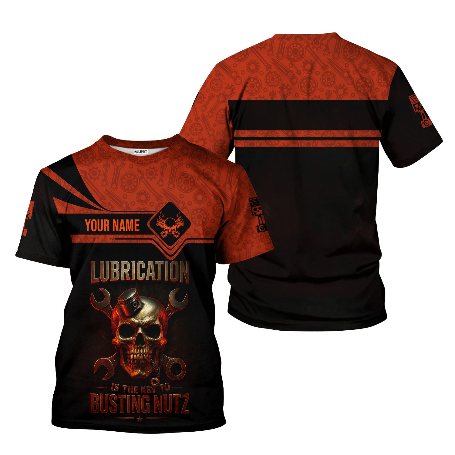 Personalized Mechanic Shirt, Lubrication Is The Key To Busting Nutz, Skull and Wrenches Design, Gift For Men