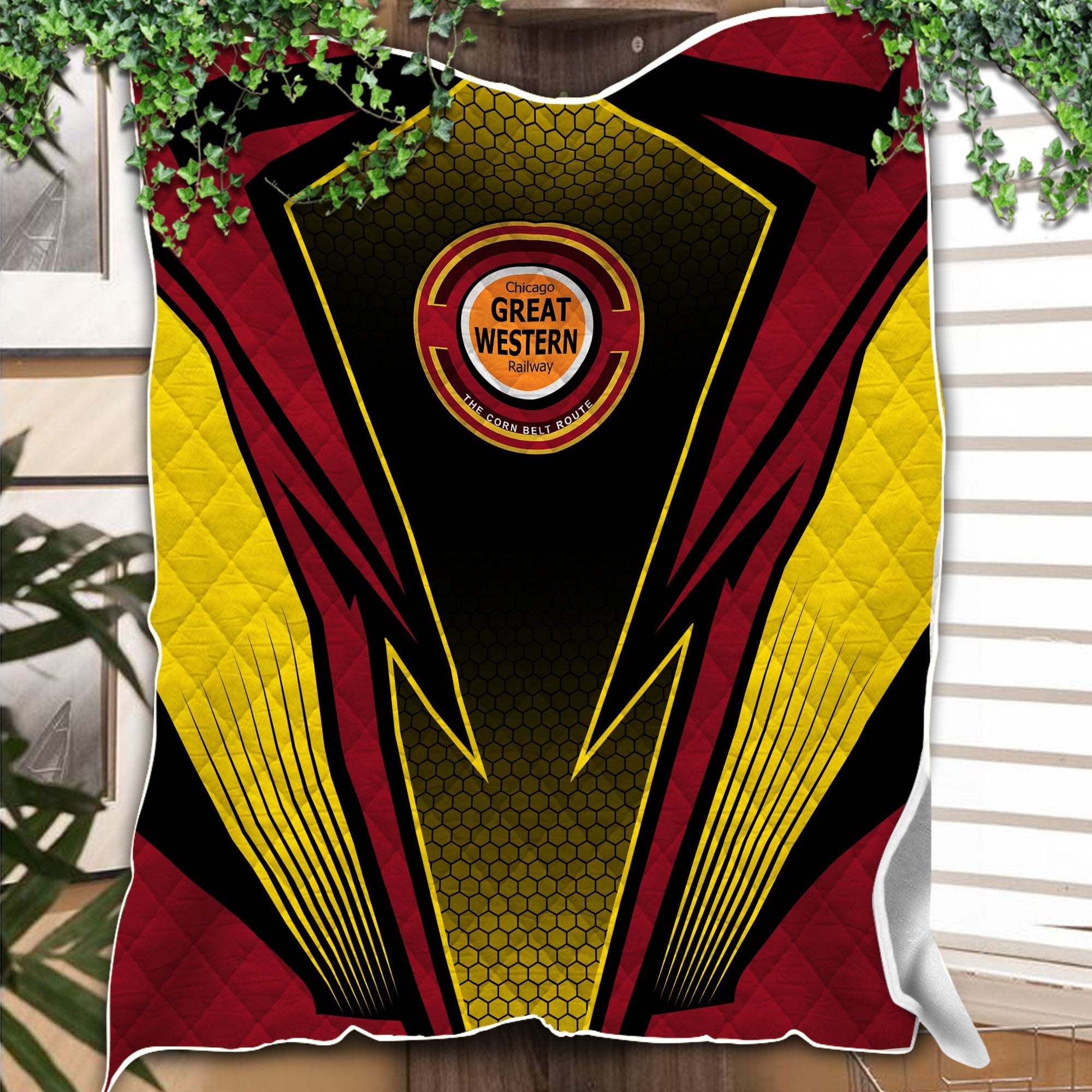 Railspirit Chicago Great Western Railroad Premium Quilts Lightning Graphic Style Premium Quilts Gift Idea For Train Lover