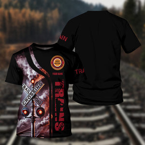 Railspirit Custom Name Chicago Great Western Railroad T Shirt Railroad Crossing Sign Train Shirt All Over Print