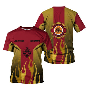 Railspirit Custom Name and Job Title Chicago Great Western Railroad T-Shirt Flame Graphic Train Shirt