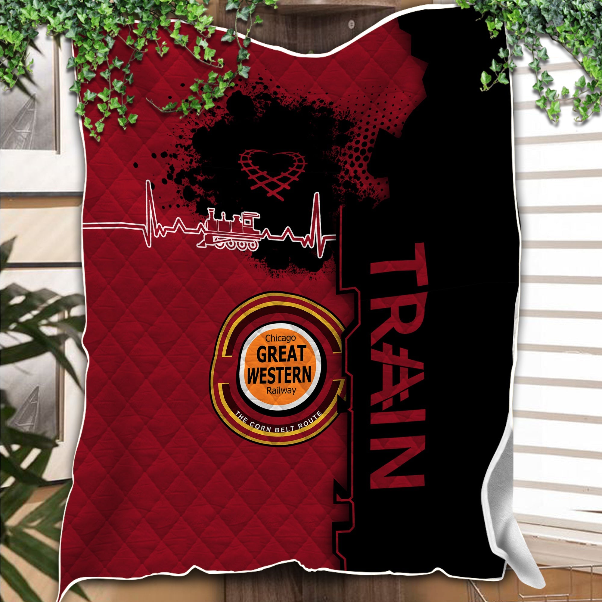 Railspirit Chicago Great Western Railroad Premium Quilts Engine Heartbeat and Track Love Style Quilts Gift Idea For Train Lovers